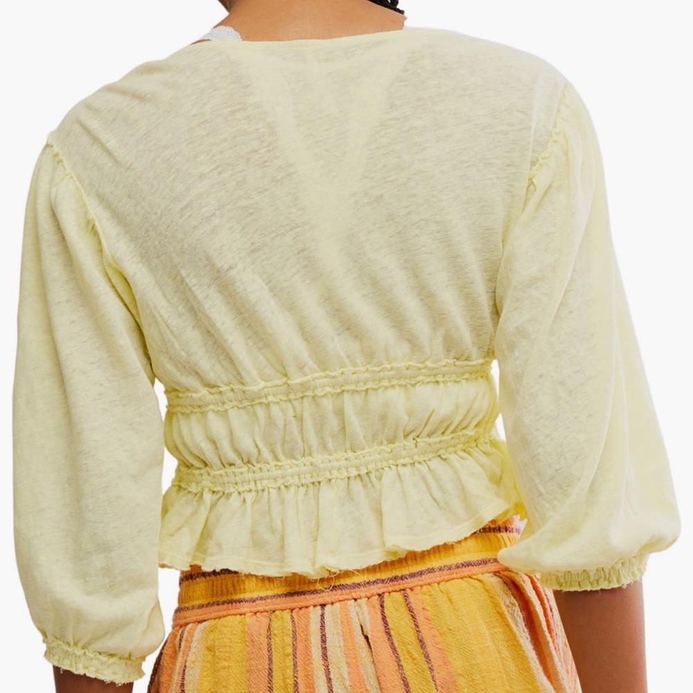 Free People Yellow Linen Blend Tie Front Top - Picture 6 of 14